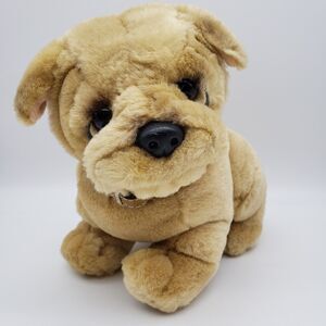 Vintage 8" Shar Pei Golden Brown Puppy Dog Plush With Leather Collar